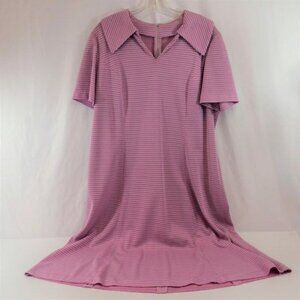 Handmade Houndstooth Pink Shift Dress with Collar Short Sleeves Knit Fabric